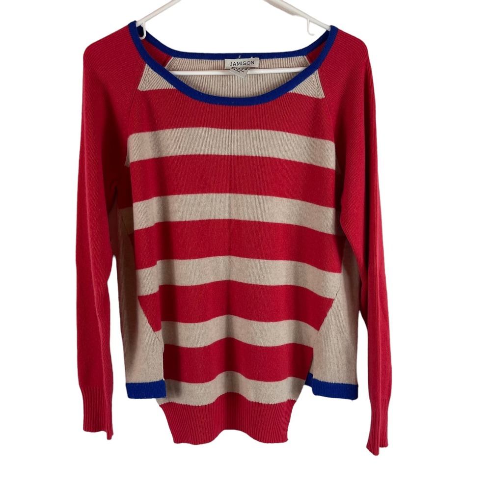 Jamison Wool Cashmere Sweater Sz Small Womens Striped Red
